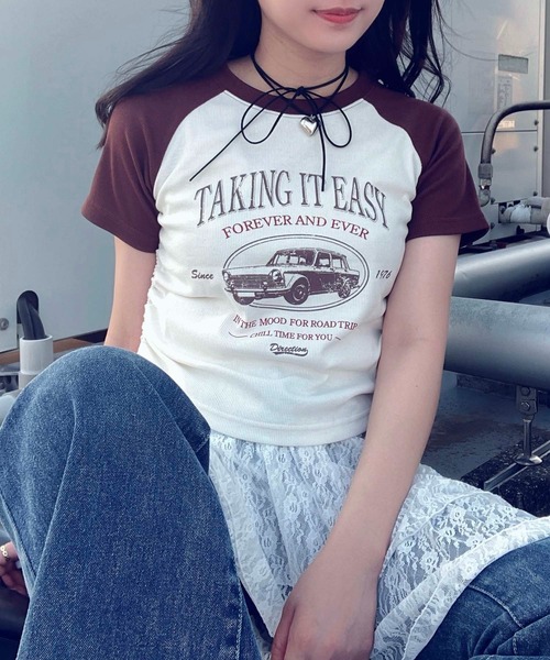 AS KNOW AS plus(アズノゥアズプラス)の「●ドロスト付きリブラグラン半袖Tシャツ(Tシャツ/カットソー・レディース・ブラウン/レッド/ブラック/ブラック系/ネイビー系/ブラウン系・FREE)」の5枚目の写真