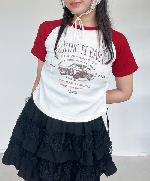 AS KNOW AS plus(アズノゥアズプラス)の「●ドロスト付きリブラグラン半袖Tシャツ(Tシャツ/カットソー・レディース・ブラウン/レッド/ブラック/ブラック系/ネイビー系/ブラウン系・FREE)」の2枚目の写真
