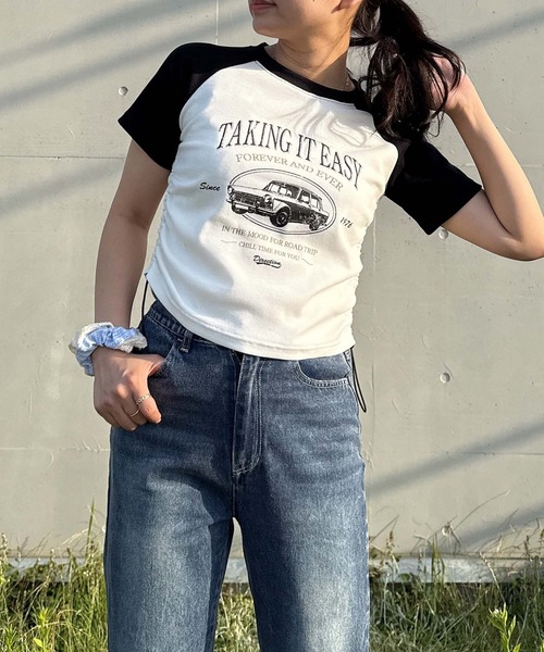 AS KNOW AS plus(アズノゥアズプラス)の「●ドロスト付きリブラグラン半袖Tシャツ(Tシャツ/カットソー・レディース・ブラウン/レッド/ブラック/ブラック系/ネイビー系/ブラウン系・FREE)」の3枚目の写真