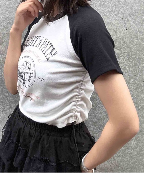 AS KNOW AS plus(アズノゥアズプラス)の「●ドロスト付きリブラグラン半袖Tシャツ(Tシャツ/カットソー・レディース・ブラウン/レッド/ブラック/ブラック系/ネイビー系/ブラウン系・FREE)」の12枚目の写真
