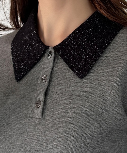 セール】ラメ襟配色ポロニット（ニット/セーター）｜mipiarl