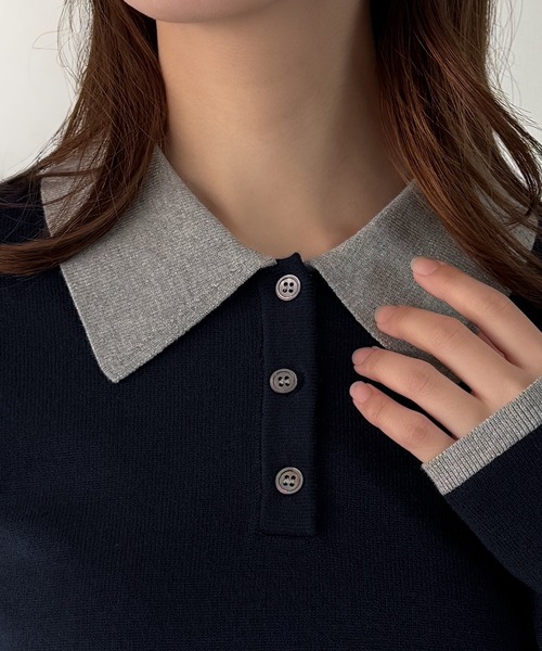 ebure シルバー ポロニット 38新品タグ付き ライトウール ミラノロングスリーブ ニットプルオーバー｜ebure