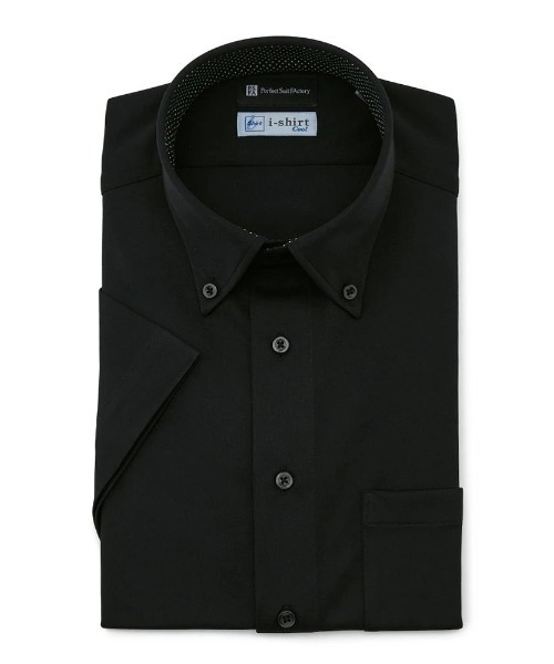 Perfect Suit FActory（パーフェクトスーツファクトリー）の「【冷感/完全ノーアイロン】半袖アイシャツ【アイスセンサー】ボタンダウン　ブラック/ネイビー（ビジネスシャツ・メンズ・ネイビー/ブラック・M/L/LL/3L/S）」の2枚目の写真