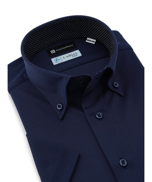 Perfect Suit FActory（パーフェクトスーツファクトリー）の「【冷感/完全ノーアイロン】半袖アイシャツ【アイスセンサー】ボタンダウン　ブラック/ネイビー（ビジネスシャツ・メンズ・ネイビー/ブラック・M/L/LL/3L/S）」の5枚目の写真