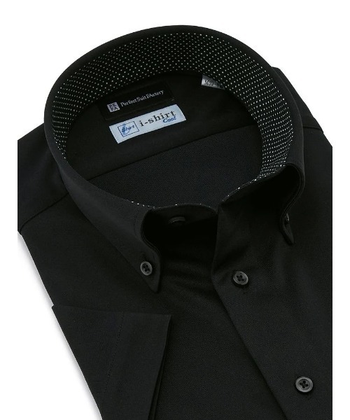 Perfect Suit FActory（パーフェクトスーツファクトリー）の「【冷感/完全ノーアイロン】半袖アイシャツ【アイスセンサー】ボタンダウン　ブラック/ネイビー（ビジネスシャツ・メンズ・ネイビー/ブラック・M/L/LL/3L/S）」の3枚目の写真