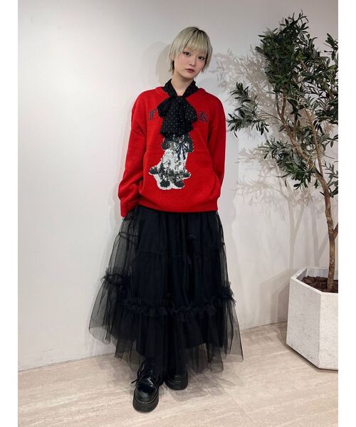 jouetie（ジュエティ）の「チュールリボンロングスカート（スカート・レディース・ブラック/オフホワイト・MEDIUM）」の6枚目の写真