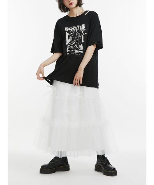 jouetie（ジュエティ）の「チュールリボンロングスカート（スカート・レディース・ブラック/オフホワイト・MEDIUM）」の13枚目の写真