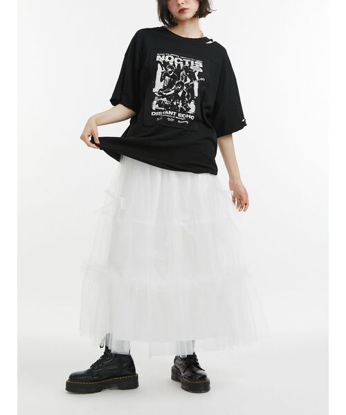 jouetie（ジュエティ）の「チュールリボンロングスカート（スカート・レディース・ブラック/オフホワイト・MEDIUM）」の15枚目の写真