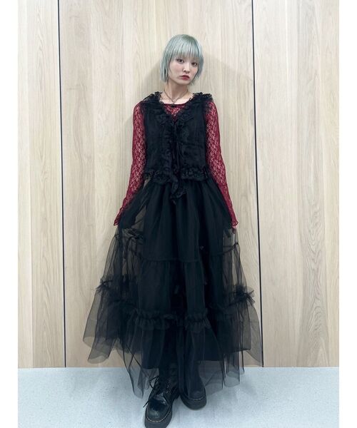 jouetie（ジュエティ）の「チュールリボンロングスカート（スカート・レディース・ブラック/オフホワイト・MEDIUM）」の7枚目の写真