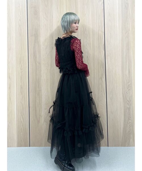 jouetie（ジュエティ）の「チュールリボンロングスカート（スカート・レディース・ブラック/オフホワイト・MEDIUM）」の8枚目の写真