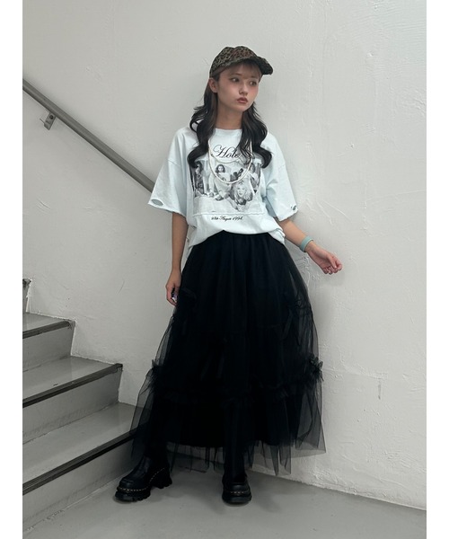 jouetie（ジュエティ）の「チュールリボンロングスカート（スカート・レディース・ブラック/オフホワイト・MEDIUM）」の4枚目の写真