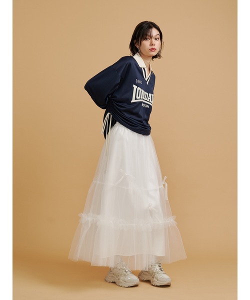 jouetie（ジュエティ）の「チュールリボンロングスカート（スカート・レディース・ブラック/オフホワイト・MEDIUM）」の12枚目の写真