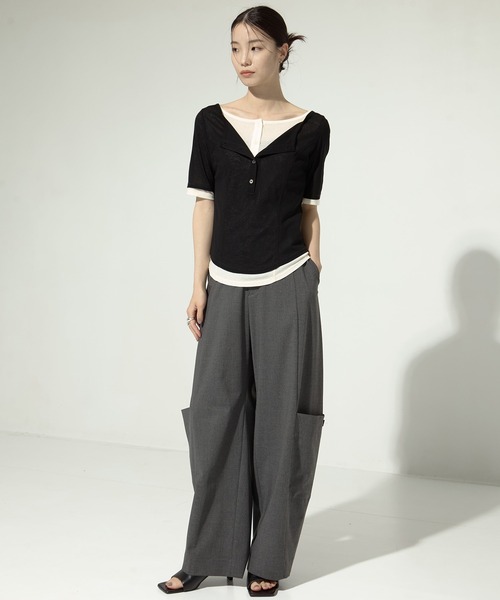 STUDIOUS（ステュディオス）の「【STUDIOUS/ステュディオス】Barrel Leg Cargo Trousers/バレルレッグカーゴトラウザー（スラックス・レディース・ダークグレー/ブラック・1/2）」の5枚目の写真