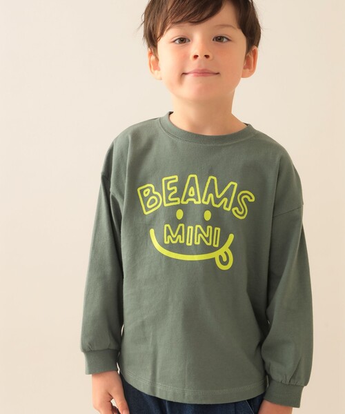 BEAMS mini（ビームスミニ）の「スマイルロゴ ビッグ ロングスリーブ Tシャツ 2025FW（90～140cm）（Tシャツ/カットソー・キッズ・ホワイト系その他5/オリーブ/クリーム/ピンク・90/110/140/100/120/130）」の3枚目の写真