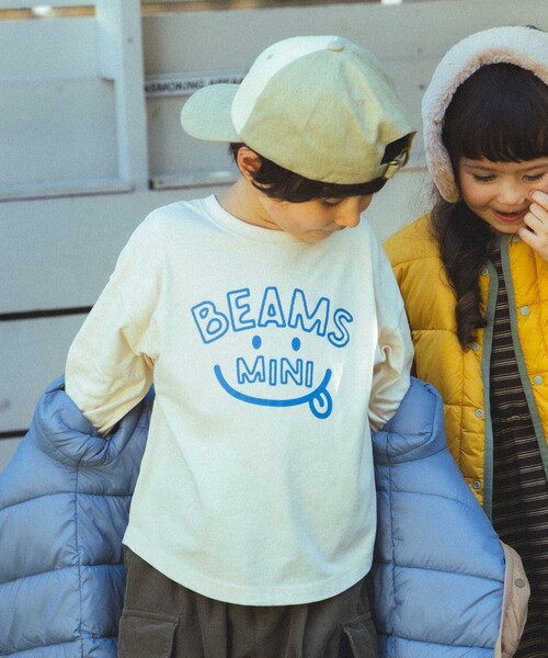 BEAMS mini（ビームスミニ）の「スマイルロゴ ビッグ ロングスリーブ Tシャツ 2025FW（90～140cm）（Tシャツ/カットソー・キッズ・ホワイト系その他5/オリーブ/クリーム/ピンク・90/110/140/100/120/130）」の2枚目の写真
