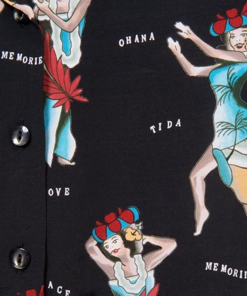 aloha blossom（アロハブロッサム）の「HULA GIRL SH（シャツ/ブラウス・メンズ・ブラック・42/44）」の2枚目の写真