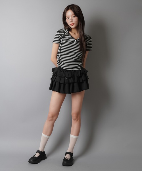 SPINNS（スピンズ）の「半袖パーカーカットソー/ボーダー/ヘンリーネック/ウィッシュコア（Tシャツ/カットソー・レディース・ブラック/チャコールグレー×ブラック/グレー・ONESIZE）」の15枚目の写真