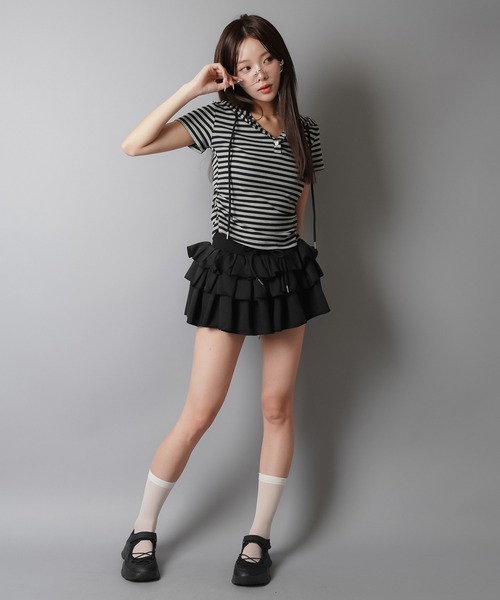 SPINNS（スピンズ）の「半袖パーカーカットソー/ボーダー/ヘンリーネック/ウィッシュコア（Tシャツ/カットソー・レディース・ブラック/チャコールグレー×ブラック/グレー・ONESIZE）」の16枚目の写真