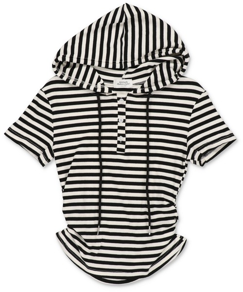 SPINNS（スピンズ）の「半袖パーカーカットソー/ボーダー/ヘンリーネック/ウィッシュコア（Tシャツ/カットソー・レディース・ブラック/チャコールグレー×ブラック/グレー・ONESIZE）」の18枚目の写真