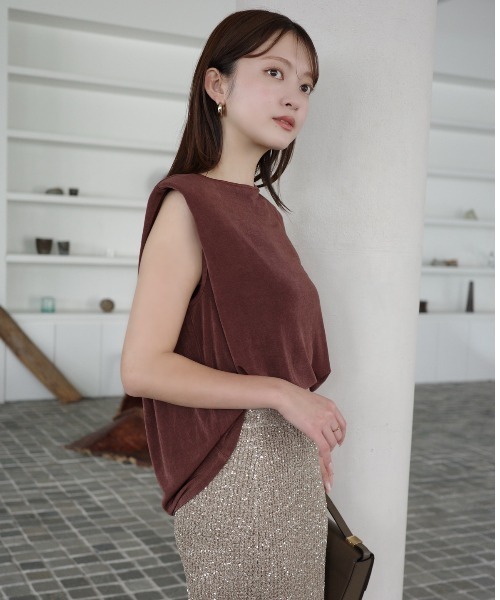 セール】アセテートノースリーブカットトップス（Tシャツ/カットソー