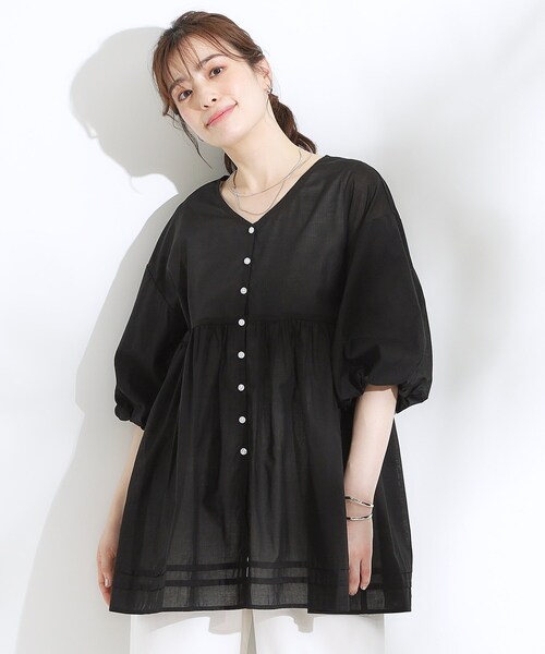 SHOO・LA・RUE(シューラルー)の「【S-LL】一枚で着映え バルーンスリーブブラウス(シャツ/ブラウス・レディース・オレンジ/ブラック/ブルー系その他・01/03/04/02)」の8枚目の写真