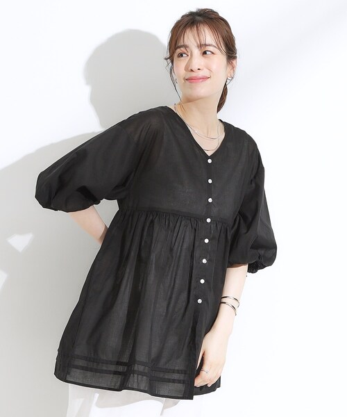 SHOO・LA・RUE(シューラルー)の「【S-LL】一枚で着映え バルーンスリーブブラウス(シャツ/ブラウス・レディース・オレンジ/ブラック/ブルー系その他・01/03/04/02)」の9枚目の写真