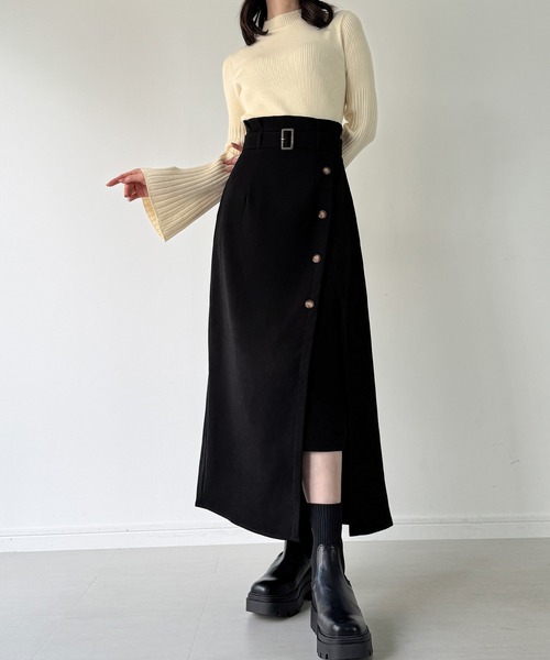 junoah(ジュノア)の「薄手スリットロングスカート(スカート・レディース・ブラック/アイボリー/チャコール・MEDIUM/SMALL/LARGE)」の3枚目の写真