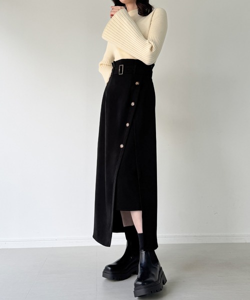 junoah(ジュノア)の「薄手スリットロングスカート(スカート・レディース・ブラック/アイボリー/チャコール・MEDIUM/SMALL/LARGE)」の5枚目の写真