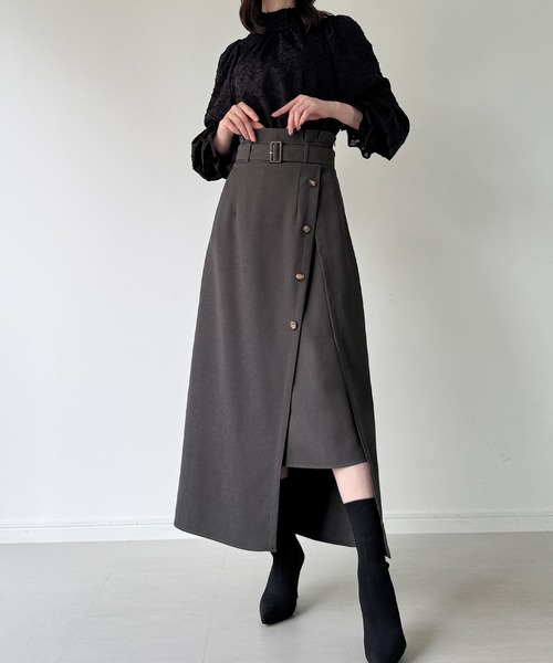 junoah(ジュノア)の「薄手スリットロングスカート(スカート・レディース・ブラック/アイボリー/チャコール・MEDIUM/SMALL/LARGE)」の8枚目の写真