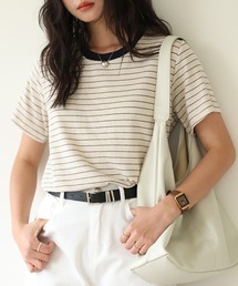 【通気性・吸湿性あり】半袖 バイカラー 配色 サマーニット Tシャツ レディース