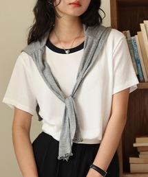 【通気性・吸湿性あり】半袖 バイカラー 配色 サマーニット Tシャツ レディース