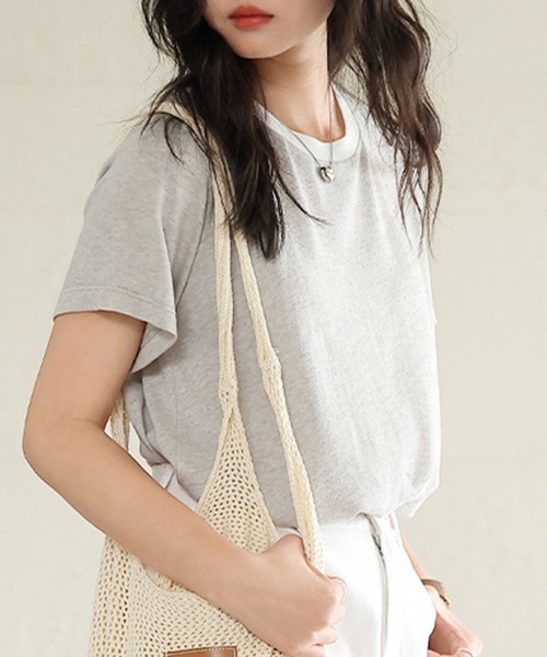 DAY CLOSET(デイ クローゼット)の「【通気性・吸湿性あり】半袖 バイカラー 配色 サマーニット Tシャツ レディース(Tシャツ/カットソー・レディース・グレー/ホワイト/ベージュ系その他/ネイビー/ベージュ・M/L)」の11枚目の写真