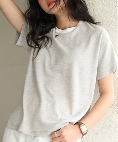 DAY CLOSET(デイ クローゼット)の「【通気性・吸湿性あり】半袖 バイカラー 配色 サマーニット Tシャツ レディース(Tシャツ/カットソー・レディース・グレー/ホワイト/ベージュ系その他/ネイビー/ベージュ・M/L)」の17枚目の写真