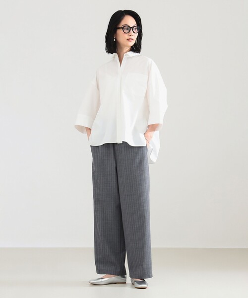 Demi-Luxe BEAMS(デミルクス ビームス)の「ポプリン ストライプ イージーパンツ(スラックス・レディース・ネイビー/グレー・38/36)」の4枚目の写真