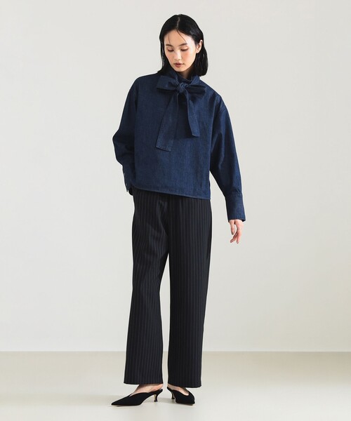 Demi-Luxe BEAMS(デミルクス ビームス)の「ポプリン ストライプ イージーパンツ(スラックス・レディース・ネイビー/グレー・38/36)」の8枚目の写真