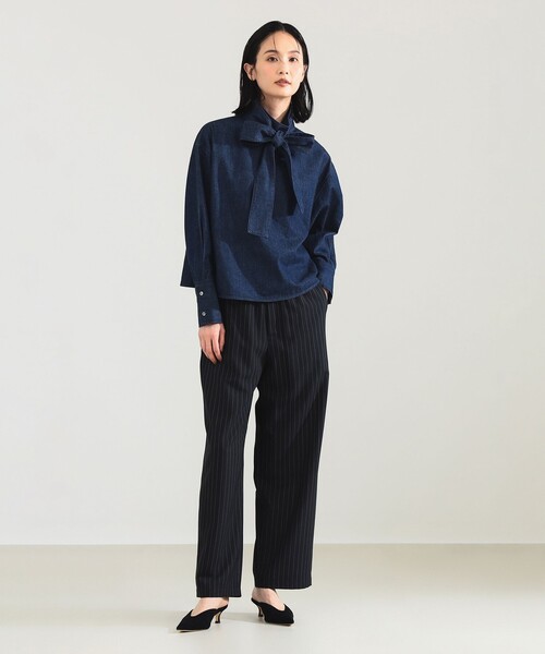 Demi-Luxe BEAMS(デミルクス ビームス)の「ポプリン ストライプ イージーパンツ(スラックス・レディース・ネイビー/グレー・38/36)」の9枚目の写真