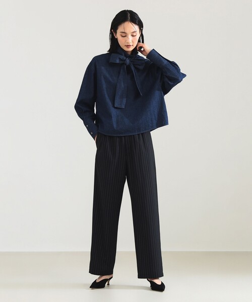 Demi-Luxe BEAMS(デミルクス ビームス)の「ポプリン ストライプ イージーパンツ(スラックス・レディース・ネイビー/グレー・38/36)」の10枚目の写真