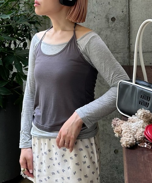 Alley Tokyo(アリートーキョー)の「ホルターキャミとロンT(Tシャツ/カットソー・レディース・グレー/ブラック・FREE)」の1枚目の写真