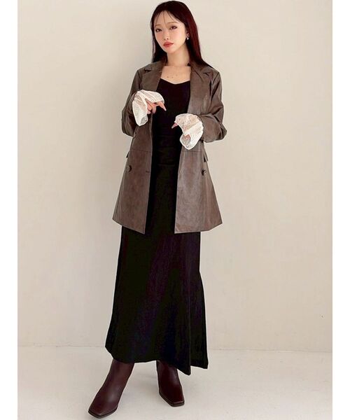 RESEXXY（リゼクシー）の「カフスレースフェイクレザージャケット（テーラードジャケット・レディース・ベージュ/ブラウン/ブラック・FREE）」の7枚目の写真