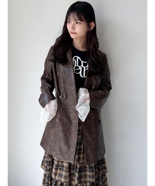 再出品！EDGY MODE　セットアップ対応　フェイクレザージャケット　グレー HARE（ハレ）の「【EDGY MODE SET UP対応】フェイクレザーダブル