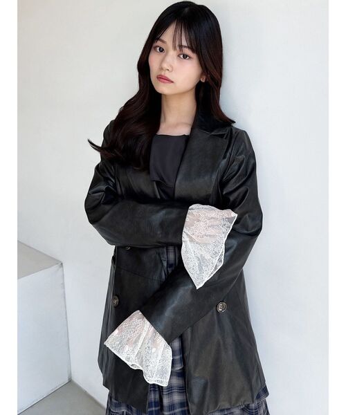 再出品！EDGY MODE　セットアップ対応　フェイクレザージャケット　グレー HARE（ハレ）の「【EDGY MODE SET UP対応】フェイクレザーダブル