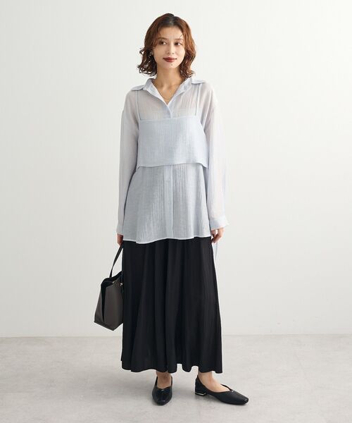 Green　Parks（グリーンパークス）の「SET2点シアーシャツ+ビスチェ（シャツ/ブラウス・レディース・ブラック/ブラウン/ピンク/ライトグレー・FREE）」の5枚目の写真