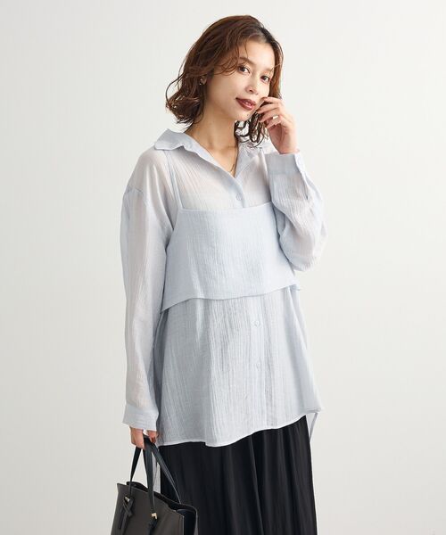 Green　Parks（グリーンパークス）の「SET2点シアーシャツ+ビスチェ（シャツ/ブラウス・レディース・ブラック/ブラウン/ピンク/ライトグレー・FREE）」の8枚目の写真