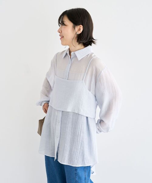 Green　Parks（グリーンパークス）の「SET2点シアーシャツ+ビスチェ（シャツ/ブラウス・レディース・ブラック/ブラウン/ピンク/ライトグレー・FREE）」の13枚目の写真