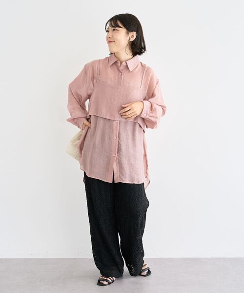 Green　Parks（グリーンパークス）の「SET2点シアーシャツ+ビスチェ（シャツ/ブラウス・レディース・ブラック/ブラウン/ピンク/ライトグレー・FREE）」の19枚目の写真