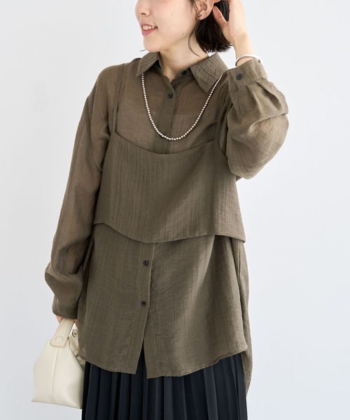 美品】oaf グレー 長袖 シアーシャツ ビスチェ 美品】oaf グレー 長袖