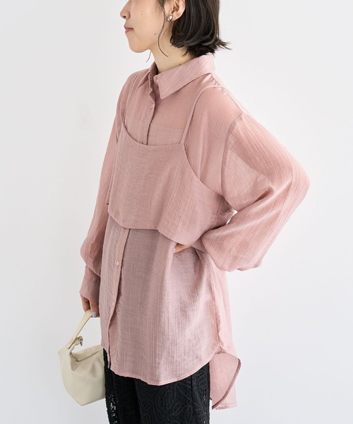 Green　Parks（グリーンパークス）の「SET2点シアーシャツ+ビスチェ（シャツ/ブラウス・レディース・ブラック/ブラウン/ピンク/ライトグレー・FREE）」の4枚目の写真