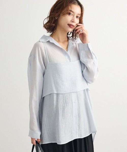 Green　Parks（グリーンパークス）の「SET2点シアーシャツ+ビスチェ（シャツ/ブラウス・レディース・ブラック/ブラウン/ピンク/ライトグレー・FREE）」の2枚目の写真