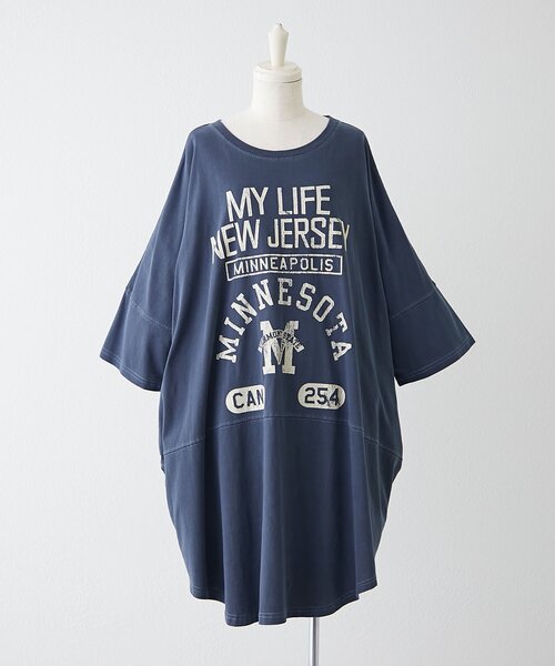 NAO（ナオ）の「【NAO】ピグメントBIGTシャツ（Tシャツ/カットソー・レディース・ネイビー/オフホワイト/スミクロ・FREE）」の3枚目の写真