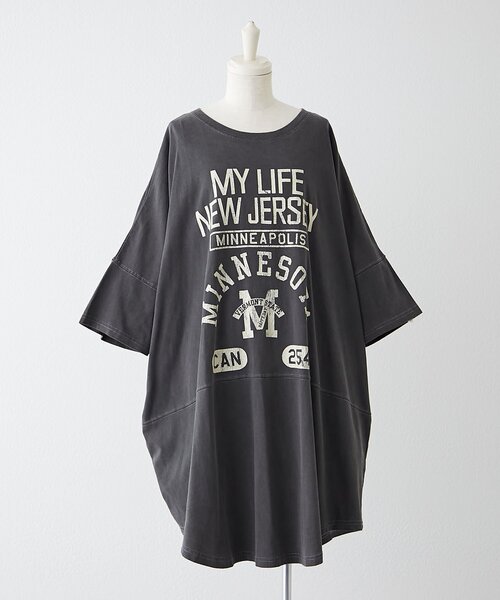 NAO（ナオ）の「【NAO】ピグメントBIGTシャツ（Tシャツ/カットソー・レディース・ネイビー/オフホワイト/スミクロ・FREE）」の2枚目の写真